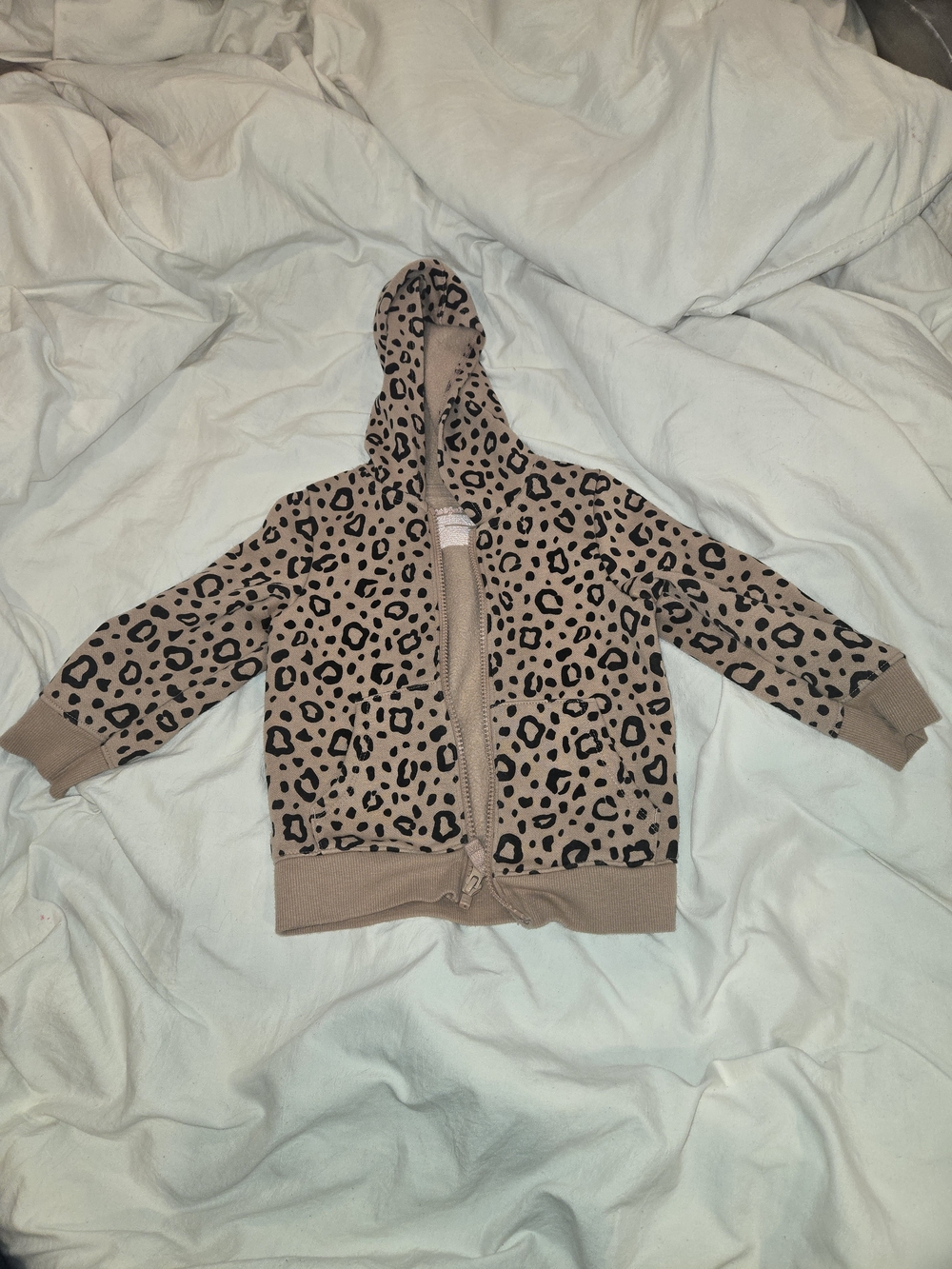 Cat & Jack Girls' Leopard Print Hooded Zip Jacket - Taupe & Black